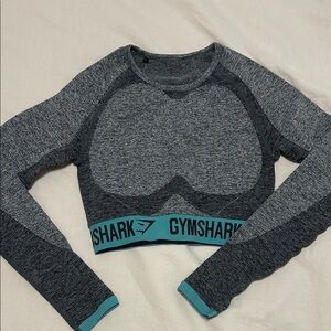 Gymshark Heather Charcoal Long Sleeve Crop Top with Teal Band